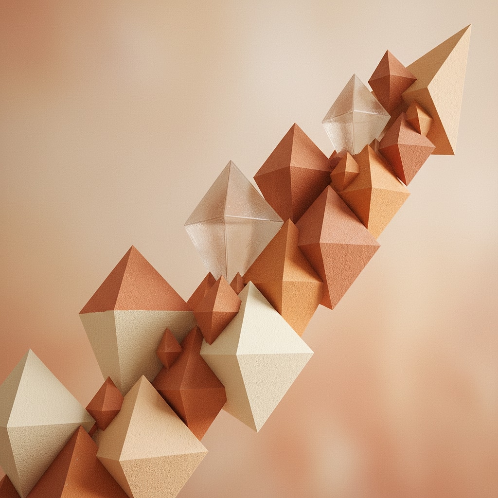 Abstract geometric financial growth chart in warm ivory and terracotta tones, no text